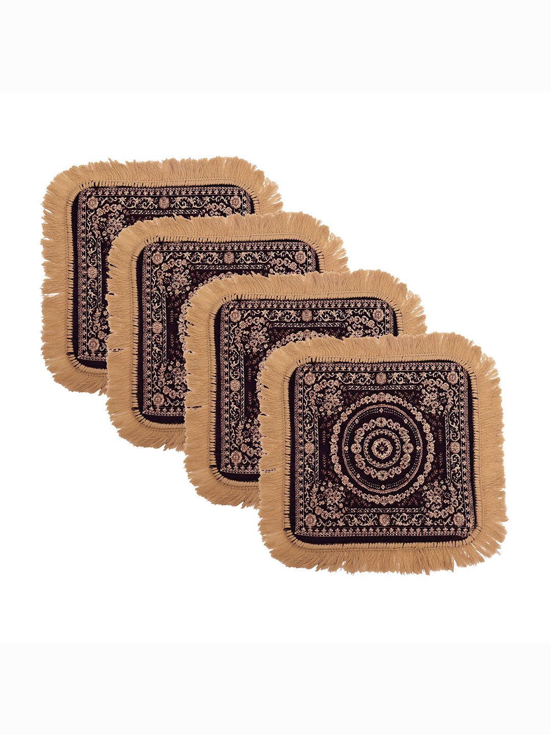 Kuber Industries Purple & Brown 4 Pieces Floral Printed Prayer Mats-picture-37