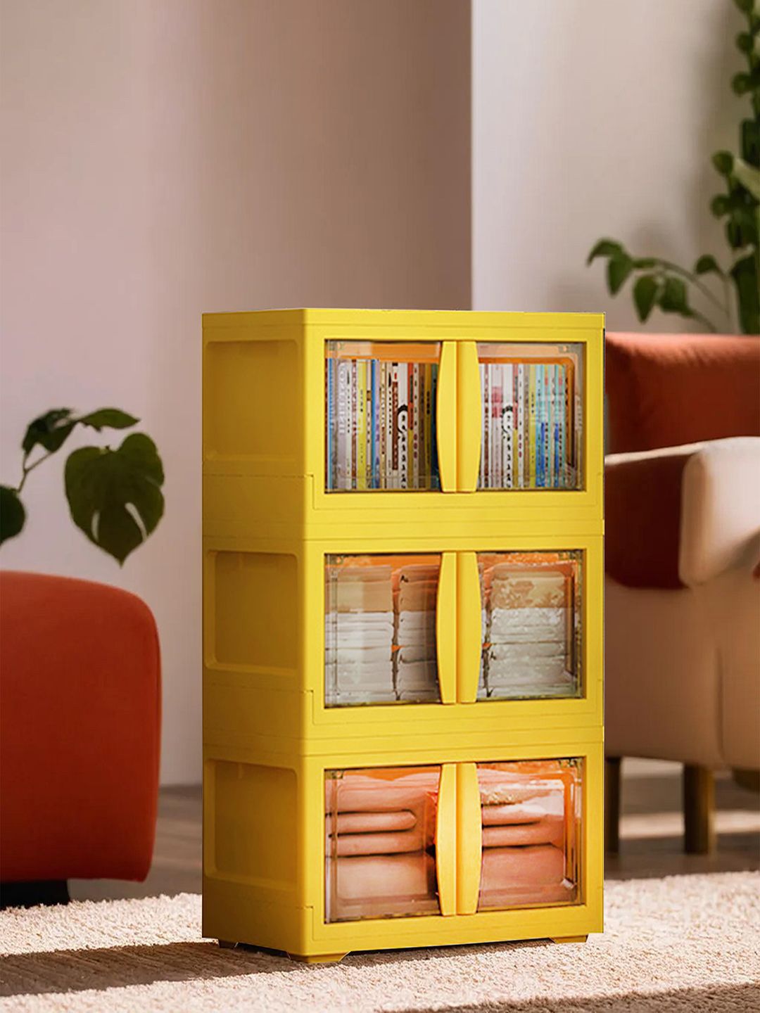 Kuber Industries Yellow Self Design 3-Layer Multi-Utility Organiser-image-33