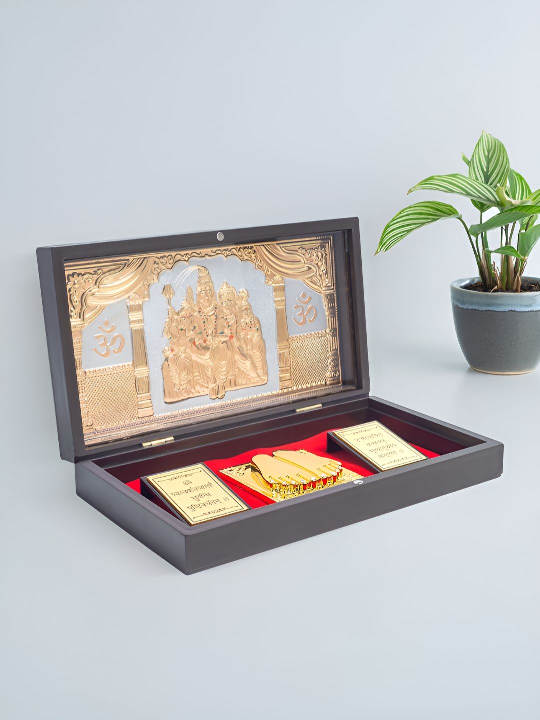 Golden Peacock Brown & Yellow Fabric Om Namah Shivay Pooja Box-picture-24