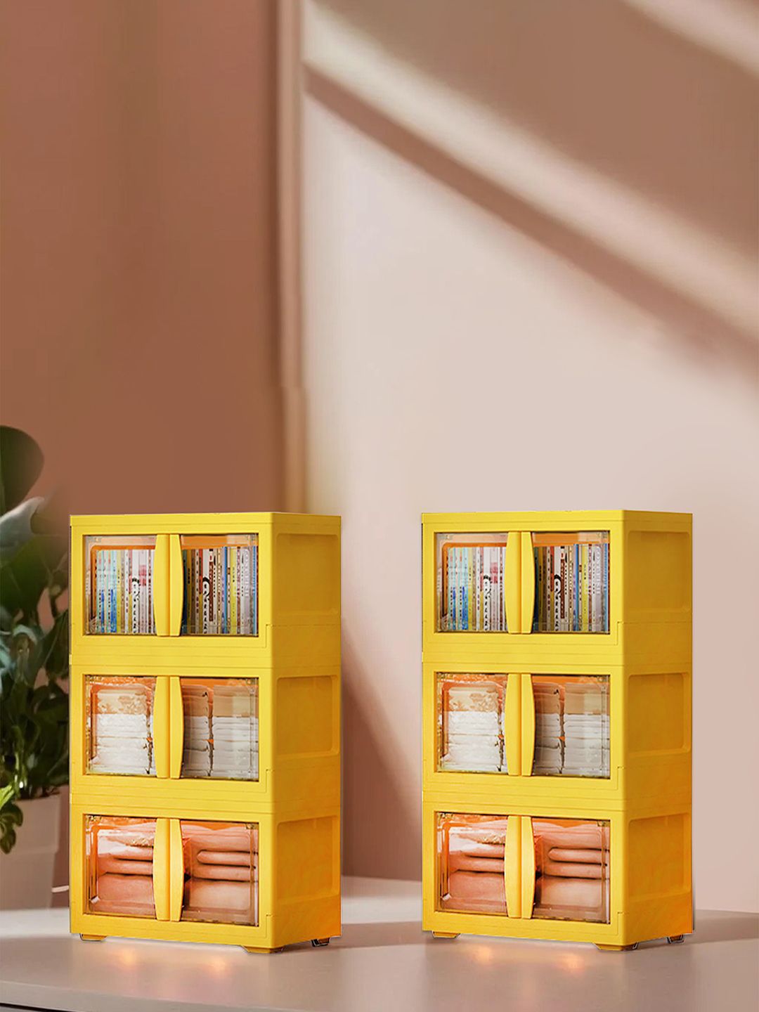 Kuber Industries Yellow 2 Pieces 3-Layer Double Door Multi-Utility Organisers-image-38