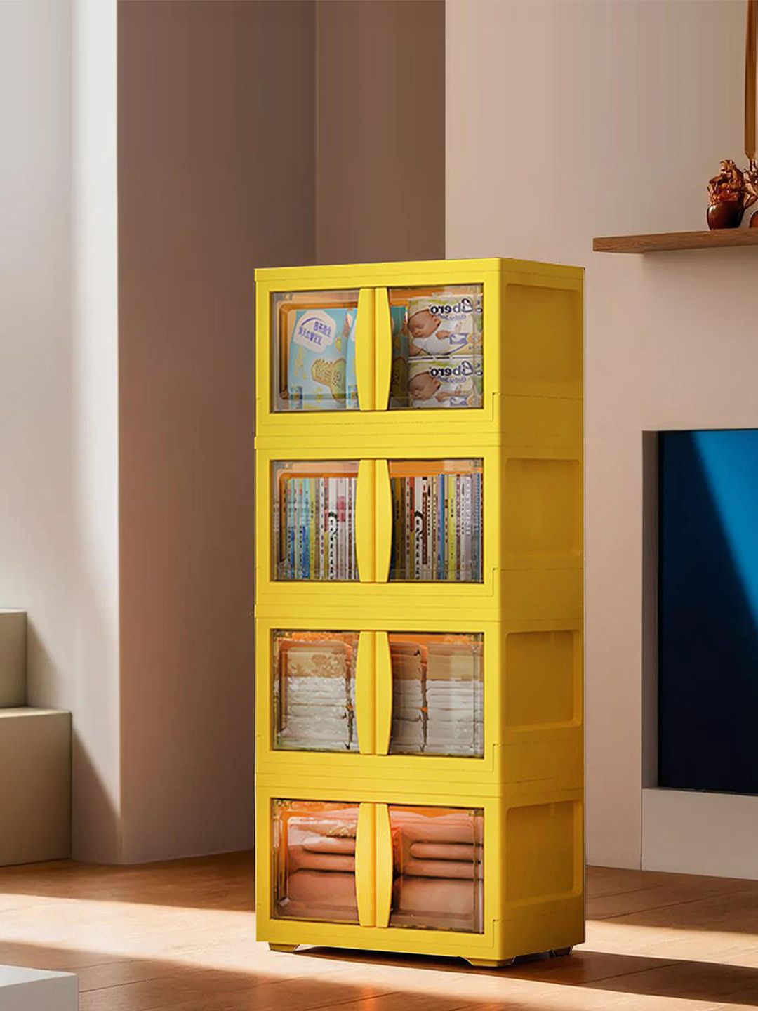 Kuber Industries Yellow Self Design 4-Layer Multi-Utility Organiser-image-24