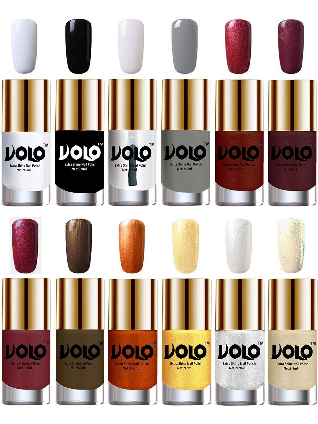 VOLO Set Of 12 Extra Shine Vibrant Shades Nail Polish- 9.9ml Each- Combo-No-341-picture-36