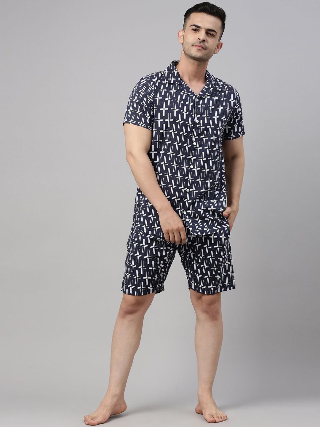 Bushirt Geometric Printed Cuban Collar Shirt & Shorts-picture-51