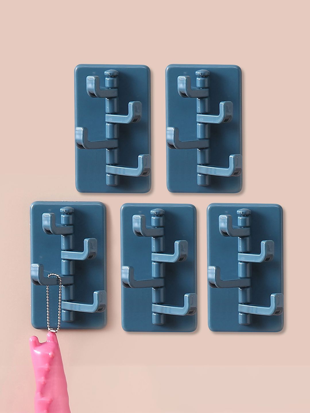 Kuber Industries Blue 5 Pieces Self Adhesive Stick On Hooks-picture-50