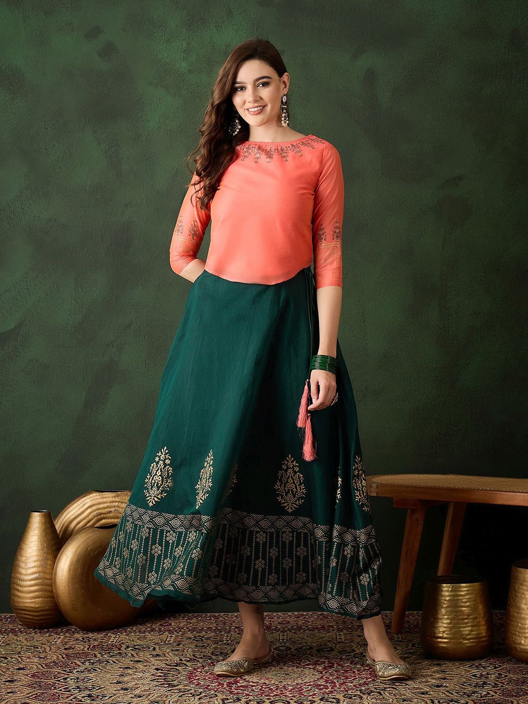 Sangria Printed Three Quarter Sleeve Lehenga Choli-image-10