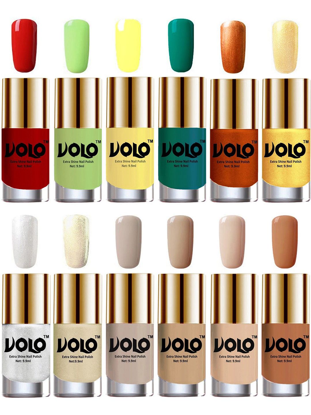 VOLO Set Of 12 Luxury Super Shine Nail Polish - 10 ml Each-Combo-No-299-picture-39