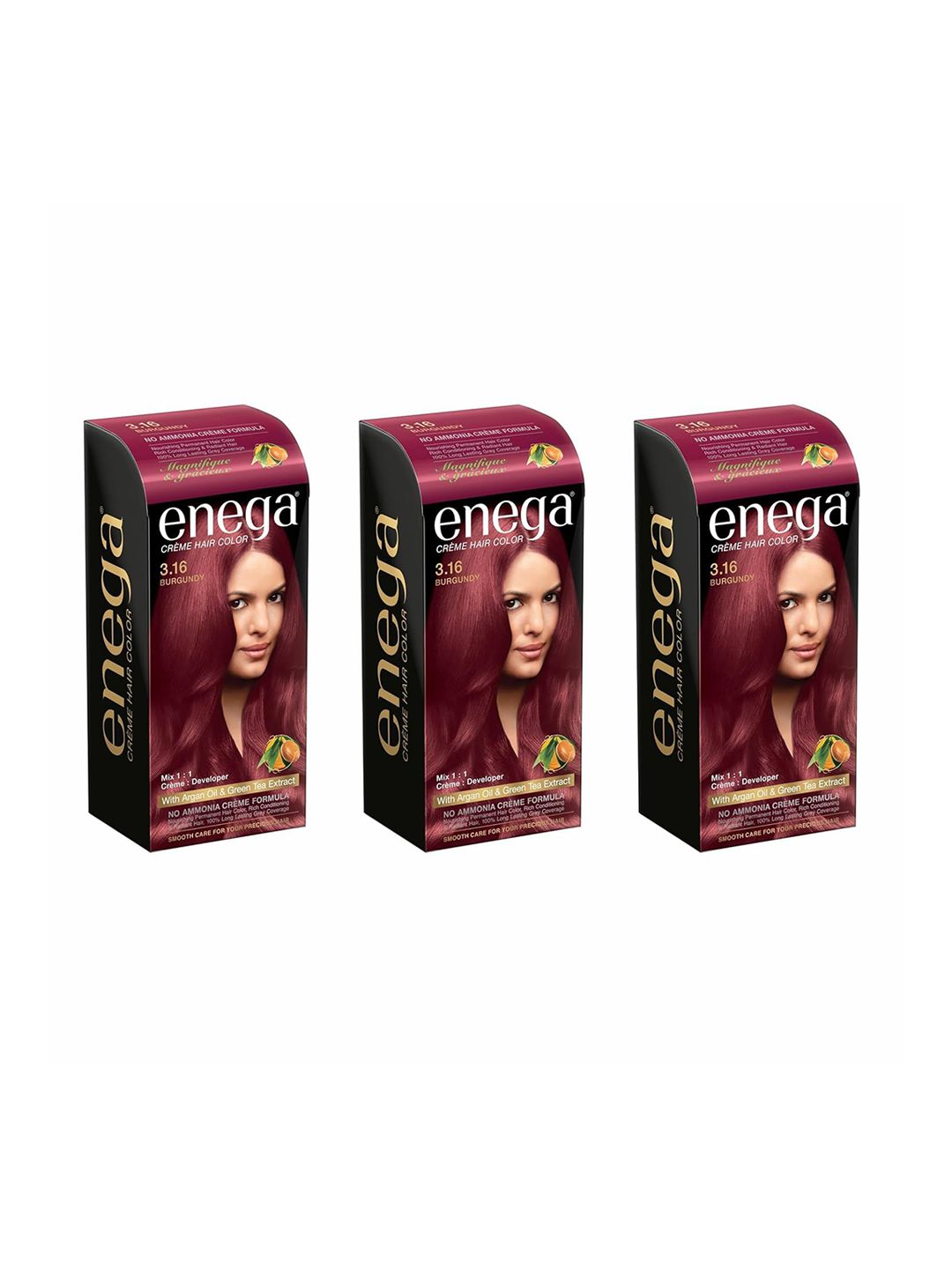 Enega Set Of 3 Long Lasting Creme Hair Color-150 ml Each Shade-Burgundy-image-46