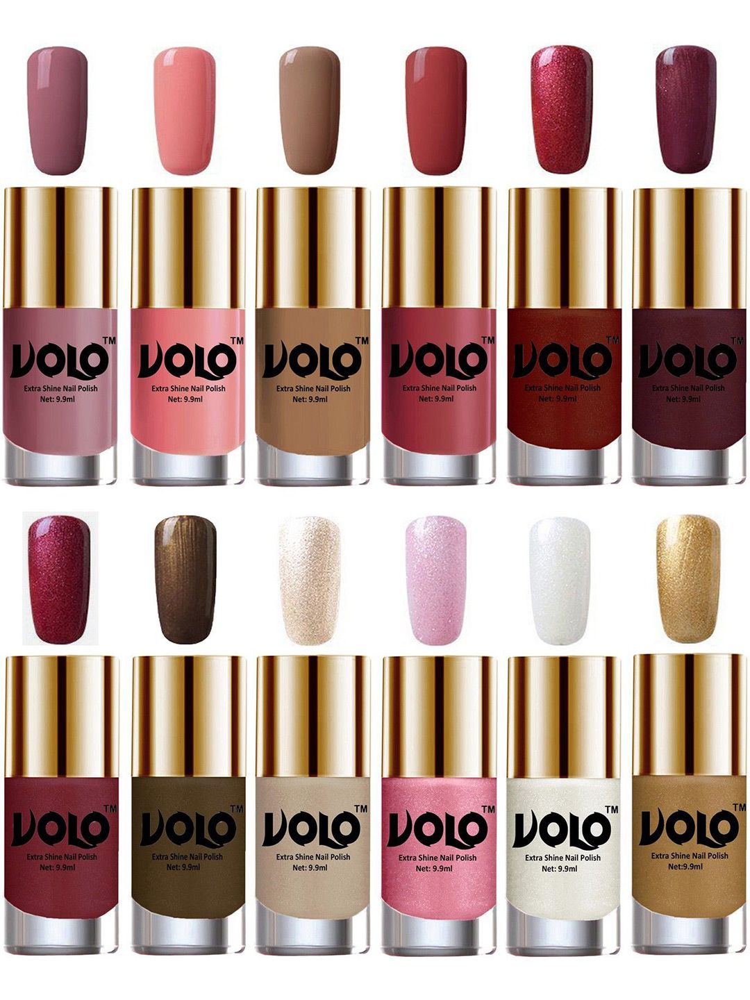 VOLO Set Of 12 Luxury Super Shine Vibrant Shades Nail Polish-9ml Each-Combo No-210-picture-23