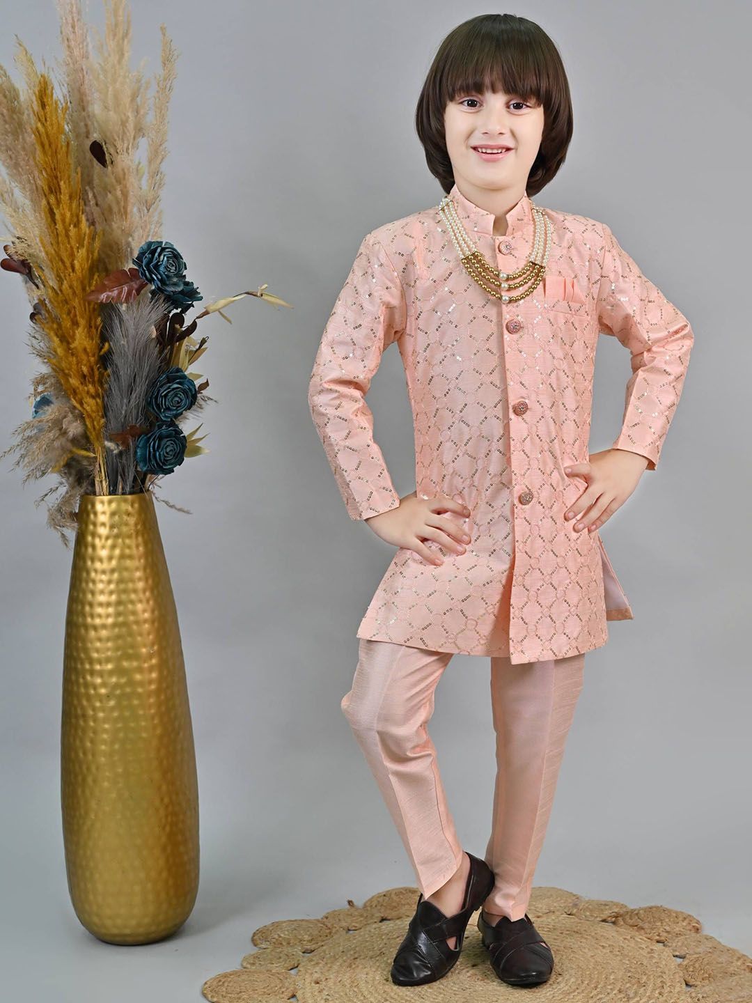 ahhaaaa Boys Sequin Embellished Sherwani Set-picture-51