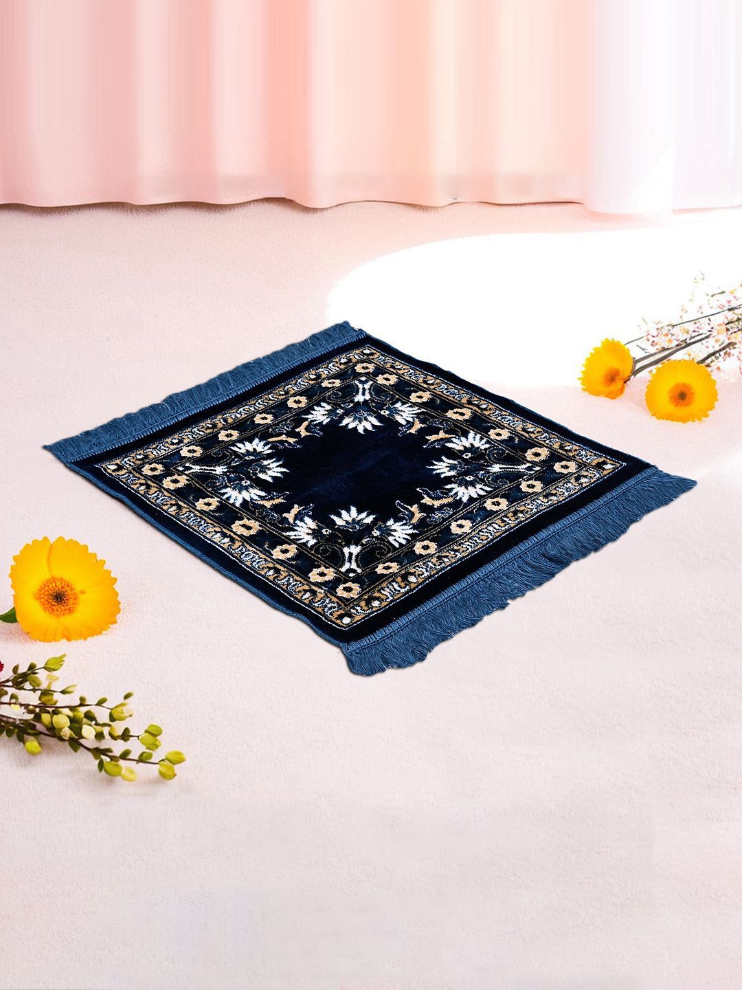 Kuber Industries 6 Pcs Navy & Sea Blue Printed Pooja Mat-picture-19