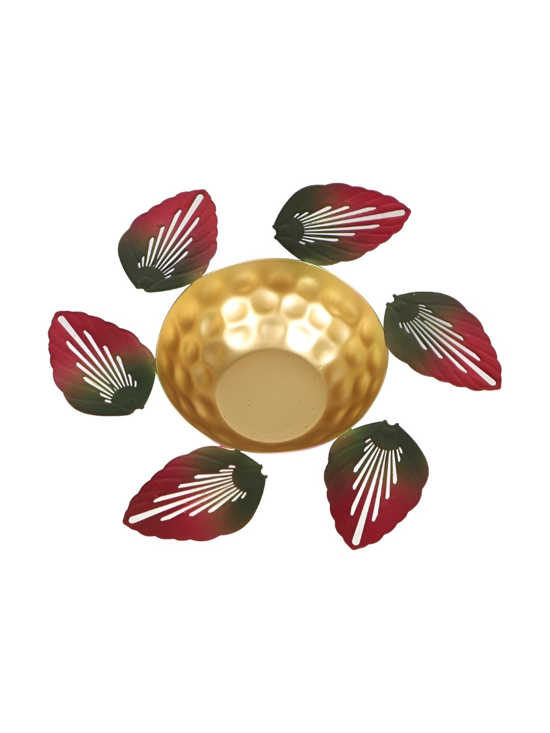 Amaya Decors 2Pcs Green & Red Textured Urli & Diya Pooja Essentials-picture-12