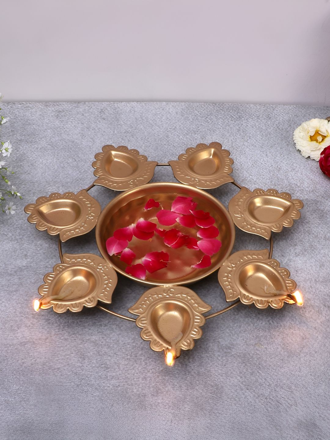 Amaya Decors Gold-Toned Mango Leaves Metal Decorative Bowl With Dia-picture-33