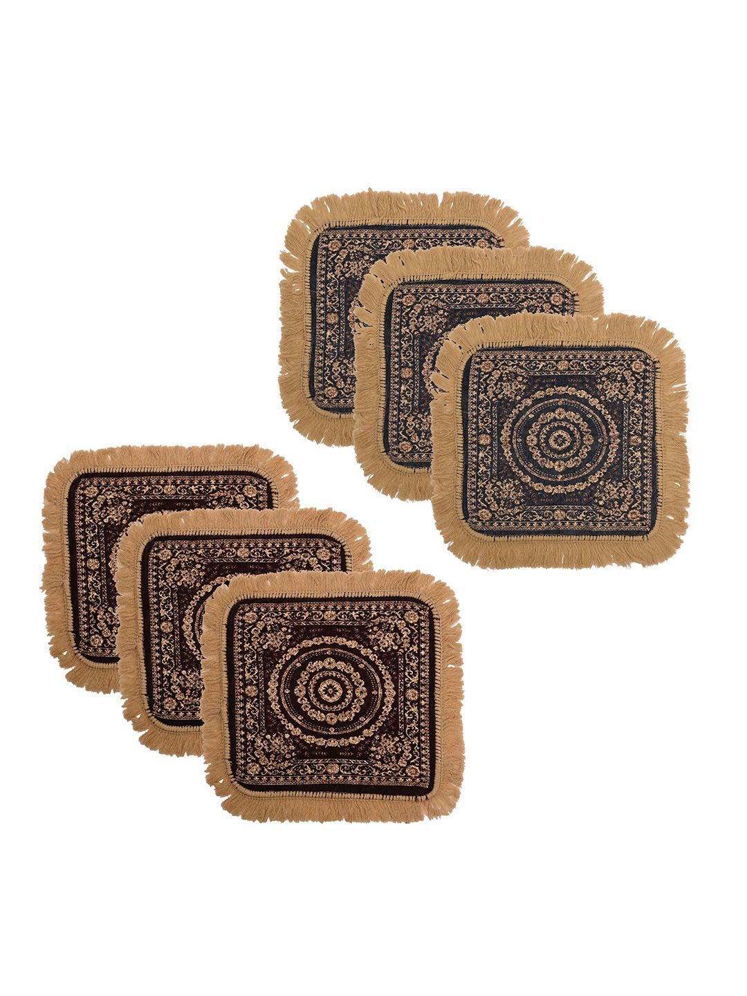 Kuber Industries Brown & Grey 6 Pieces Floral Printed Velvet Pooja Mats-picture-39