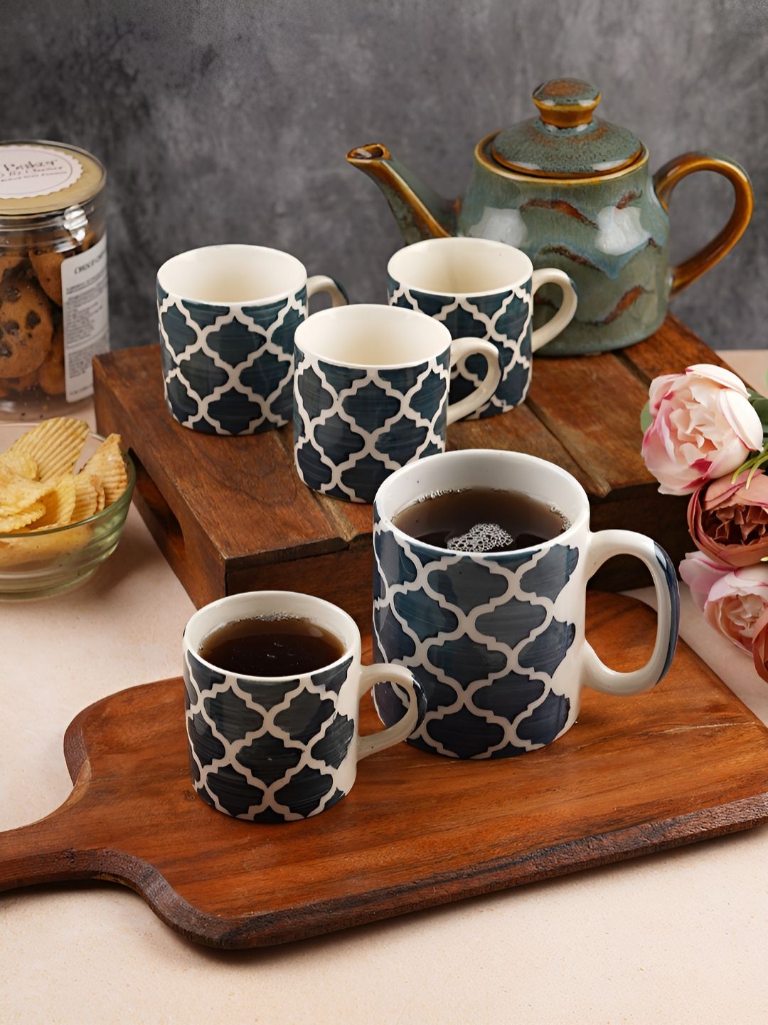 Aura Blue Ethnic Motifs Printed Ceramic Glossy Mugs Set of Cups and Mugs-picture-40