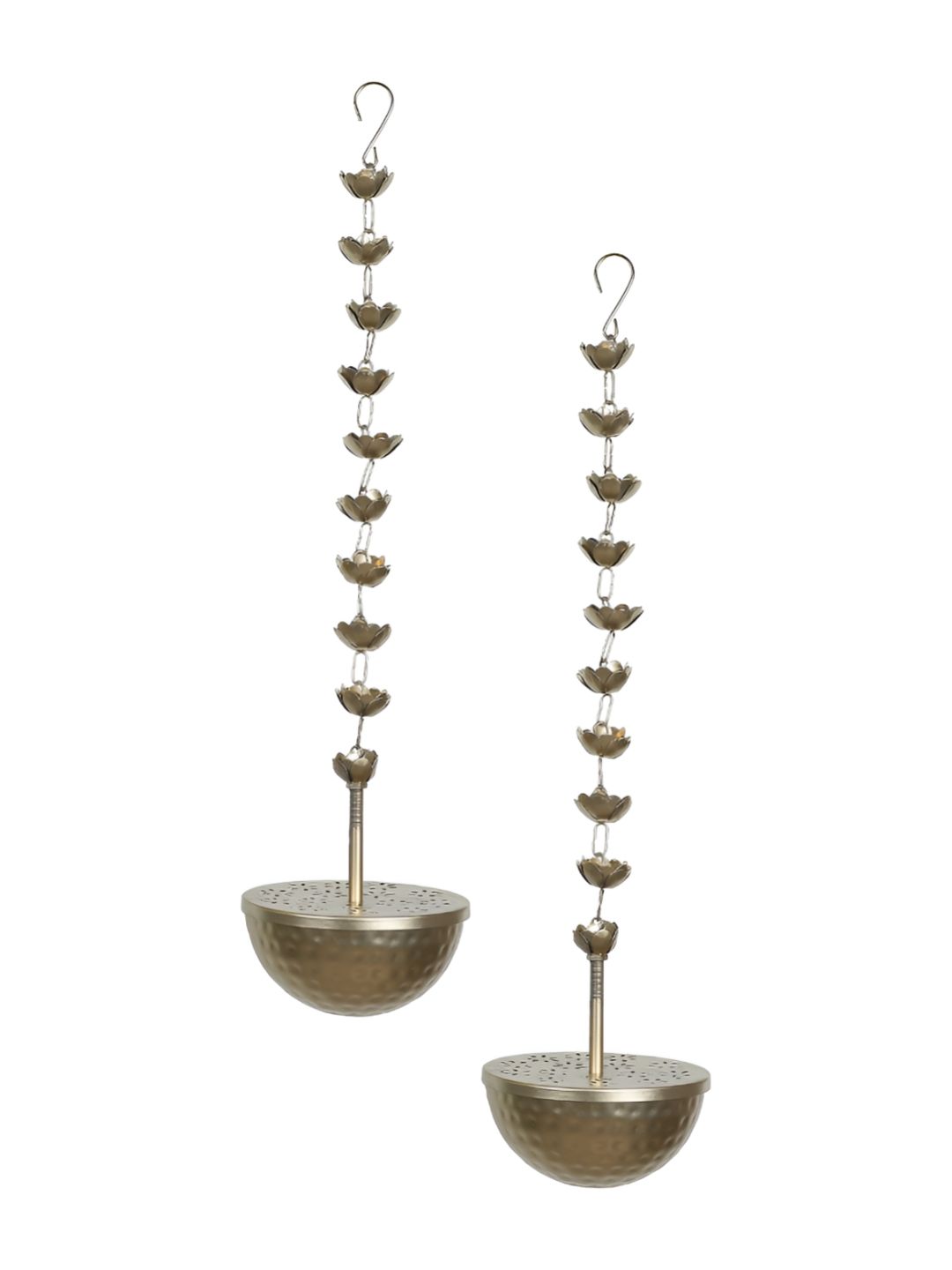 Amaya Decors Gold-Toned Set of 2 Textured Hanging Pooja Urli-picture-35