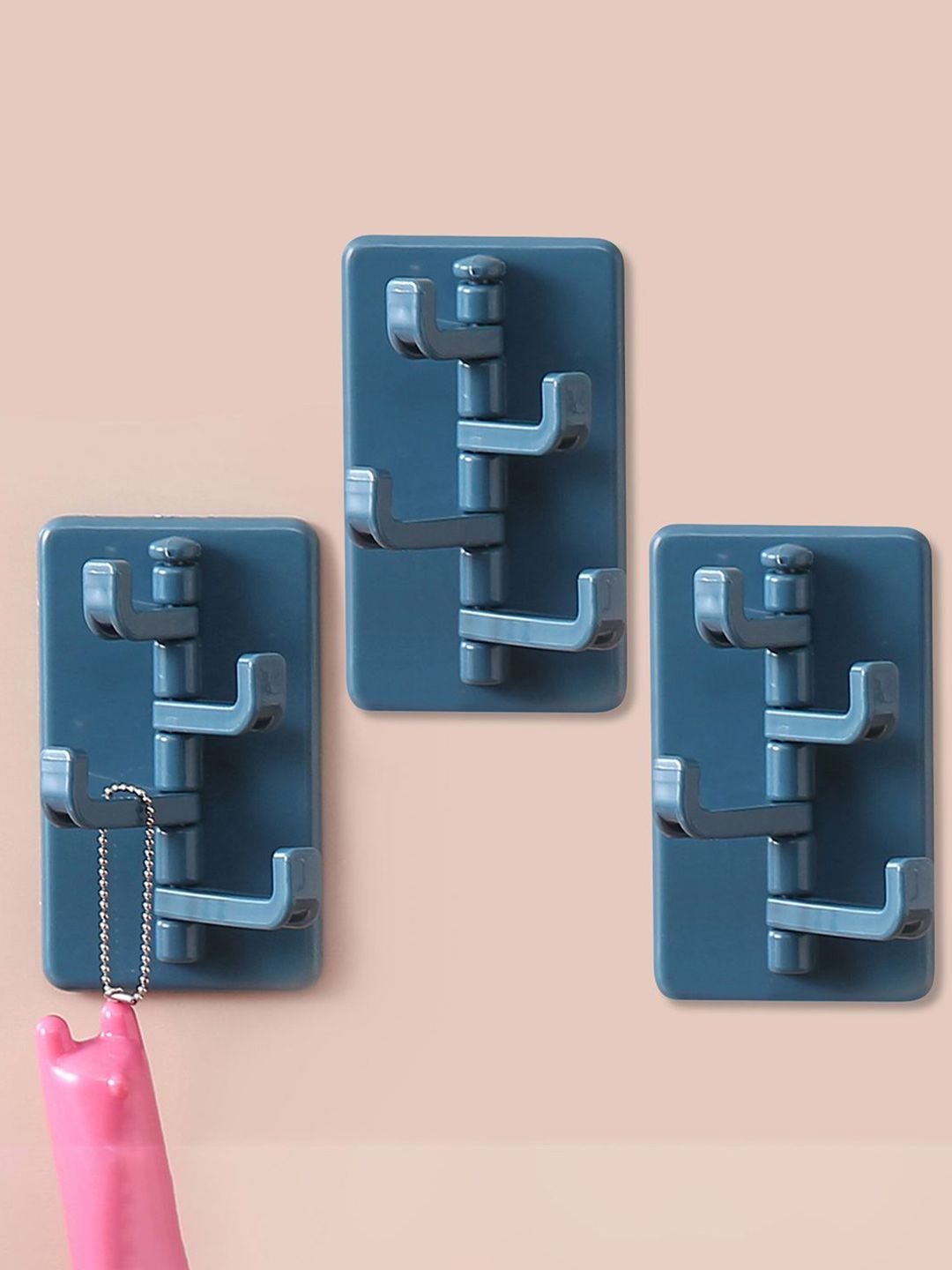 Kuber Industries Blue 3 Pieces Self Adhesive Stick On Hooks-image-38