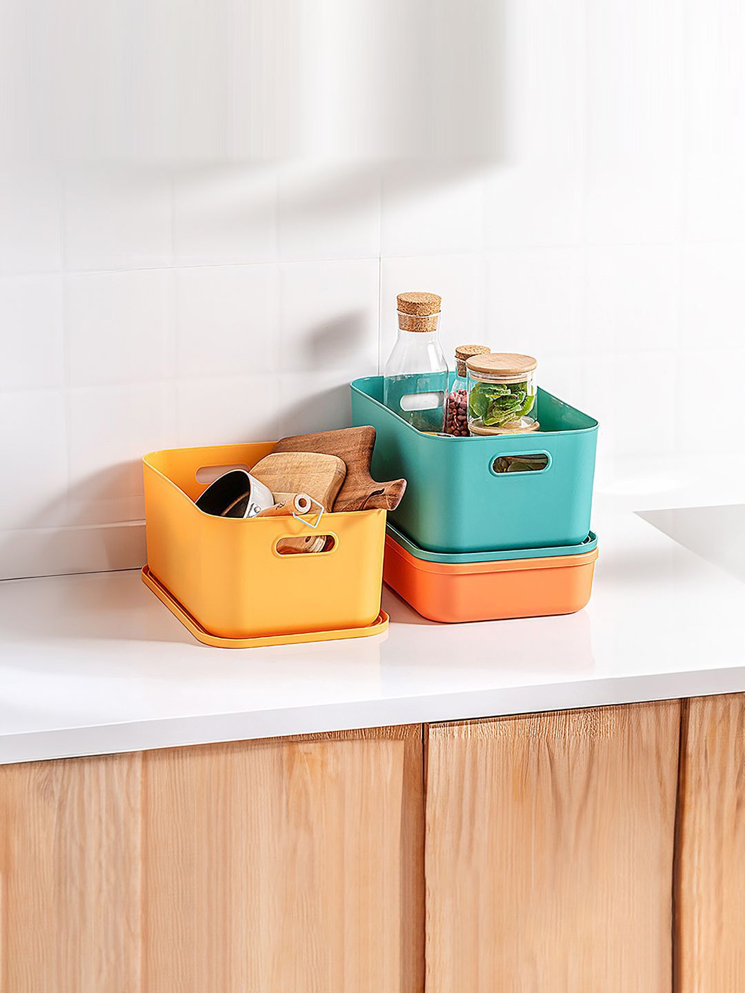 Kuber Industries Green & Yellow 18 Pieces Self Design Tote Basket Organisers-picture-36