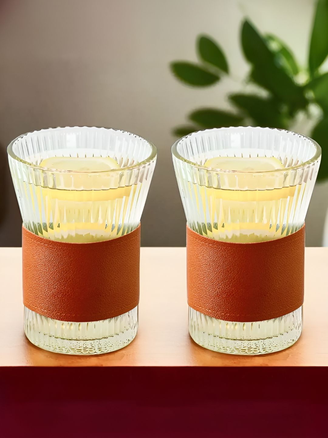 UMAI Transparent & Brown Textured Glass Transparent Mugs Set of Cups and Mugs-picture-37
