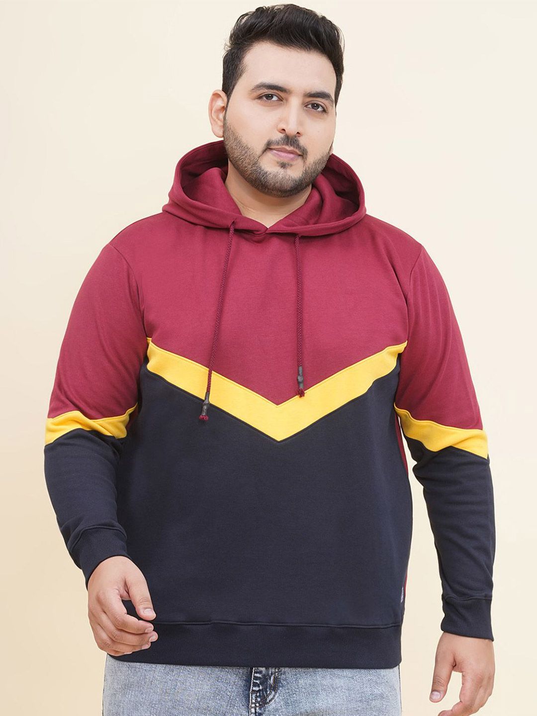 John Pride Plus Size Men Colourblocked Hooded Pure Cotton Sweatshirt-picture-28