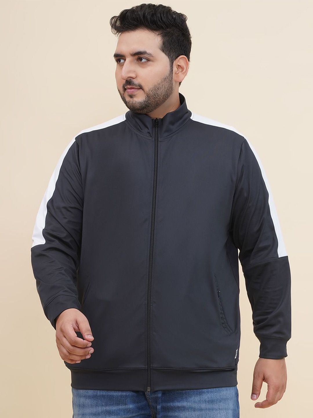 John Pride Plus Size Men Solid Mock Collar Sweatshirt-picture-10