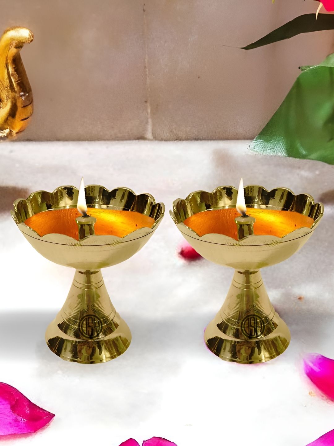 DSH Crafting Your Curiosity 2Pcs Yellow Brass Oil Lamp Diyas-picture-30
