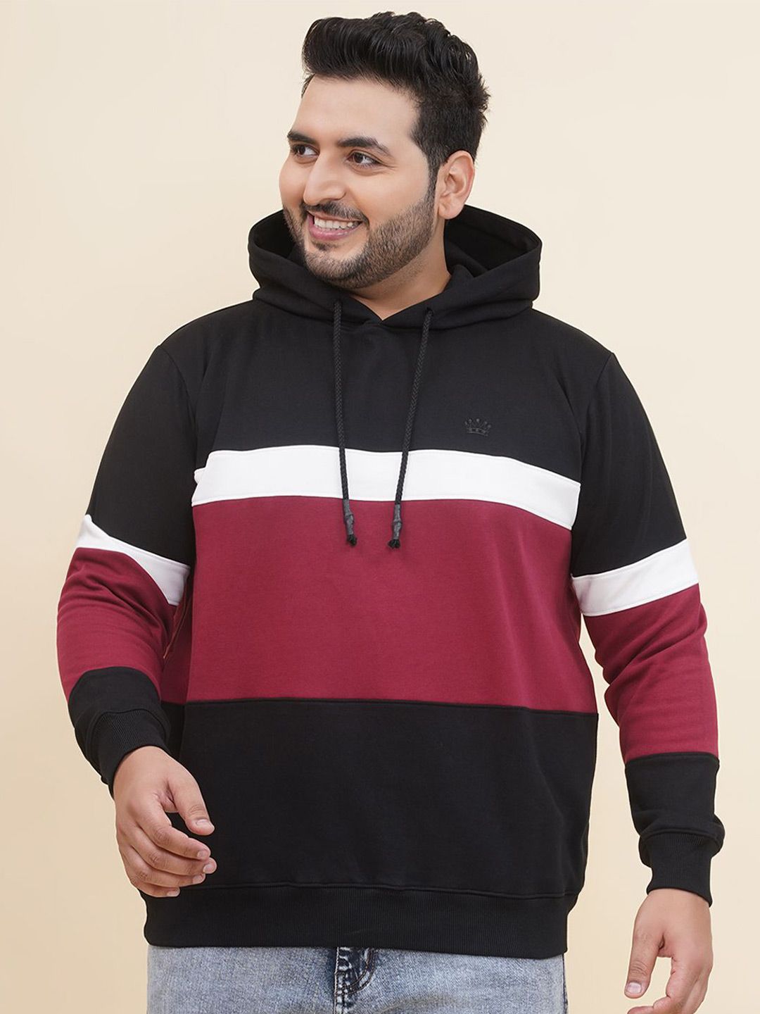 John Pride Men Plus Size Colourblocked Hooded Pure Cotton Sweatshirt-picture-26