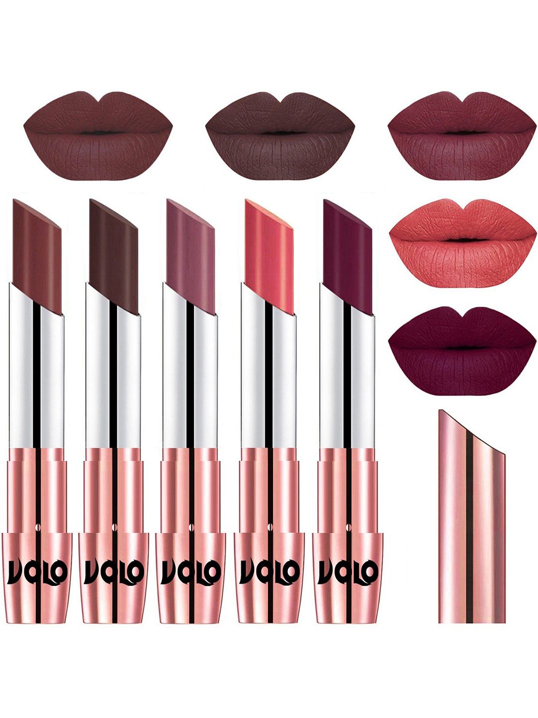 VOLO Set Of 5 Creme Matte Lipsticks - Coffee 34-Chocolate 35-Plum 36-Dark Peach 37-Wine 47-picture-31