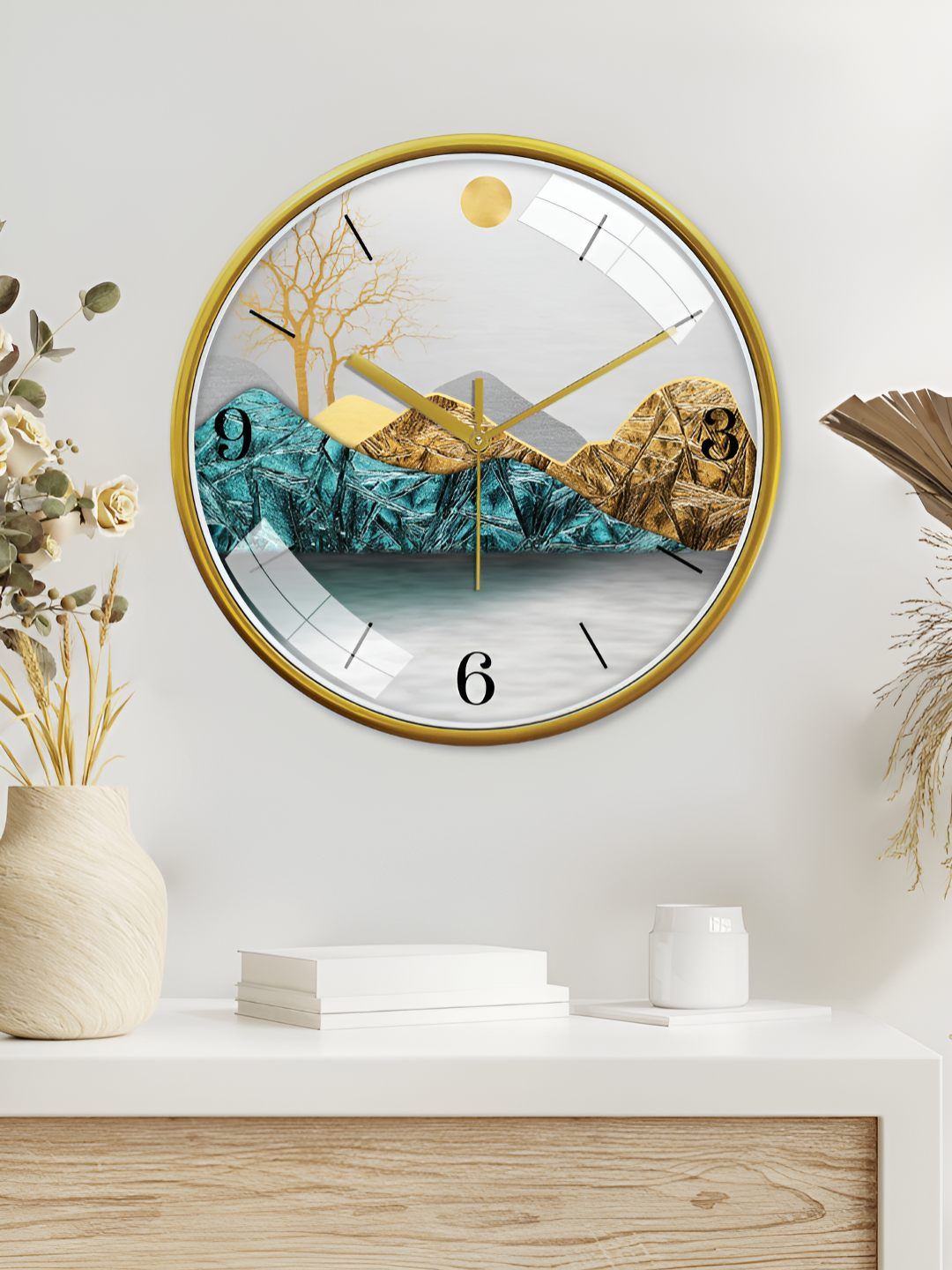 RANDOM Grey & Gold-Toned Printed Contemporary Wall Clock-image-46