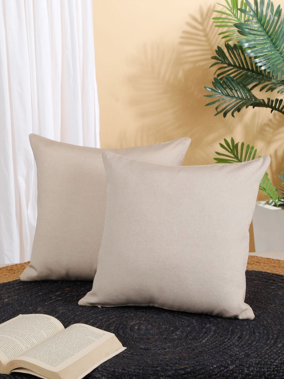 ROSARA HOME Beige 2 Pieces Square Cushion Covers-picture-43
