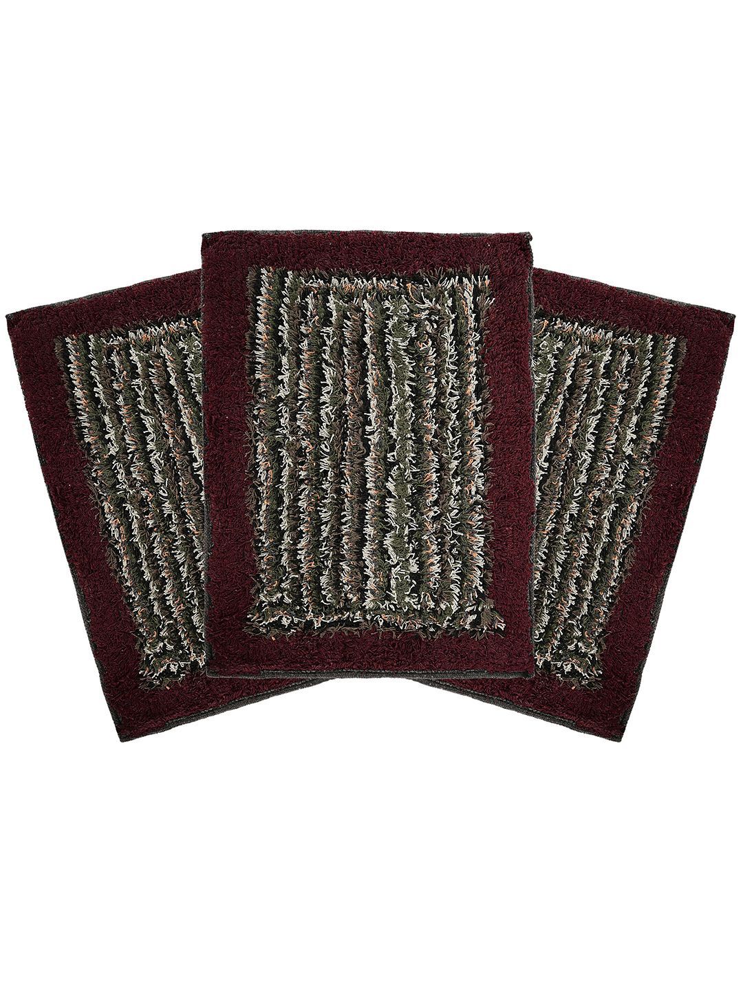 Kuber Industries Maroon & Grey 3 Pieces Striped Anti-Slip Doormats-image-32
