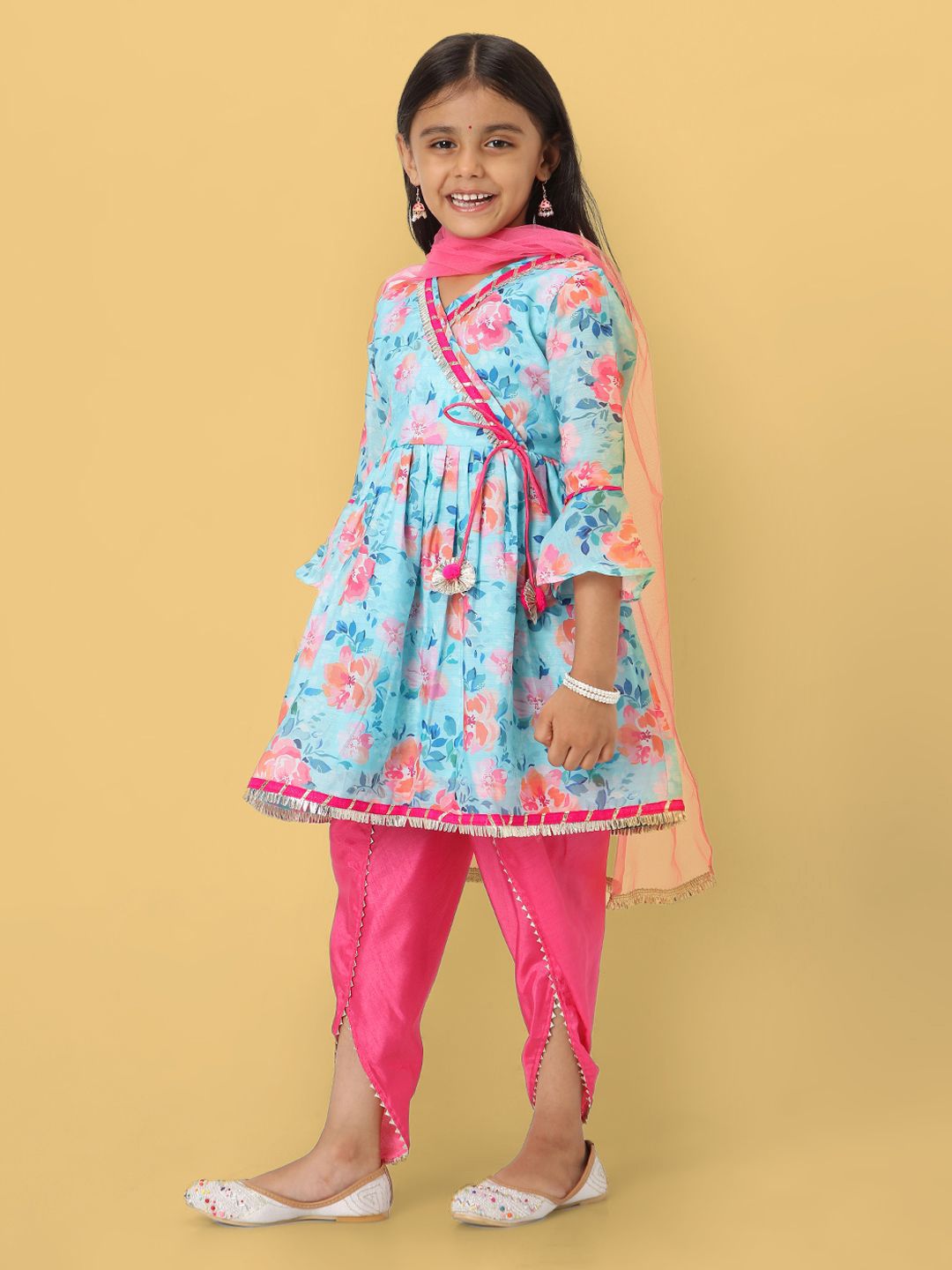Nauti Nati Girls Floral Printed Angrakha Anarkali Kurti With Dhoti Pants & Dupatta-picture-34