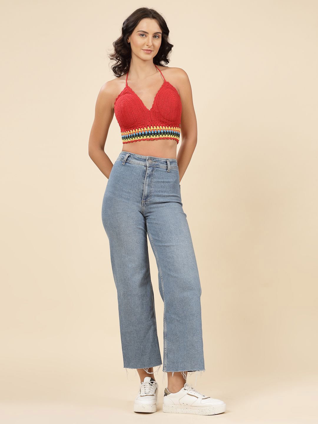 Velvery Women Self Design Halter Neck Cotton Top view 2
