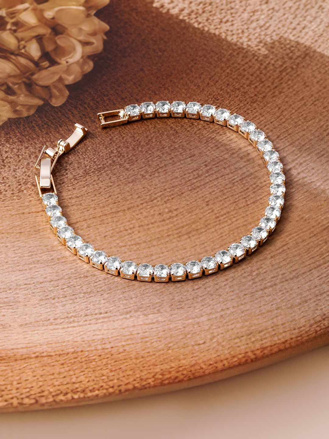Rubans 18K Gold Plated Cubic Zirconia Studded Statement Tennis Link Bracelet-picture-37