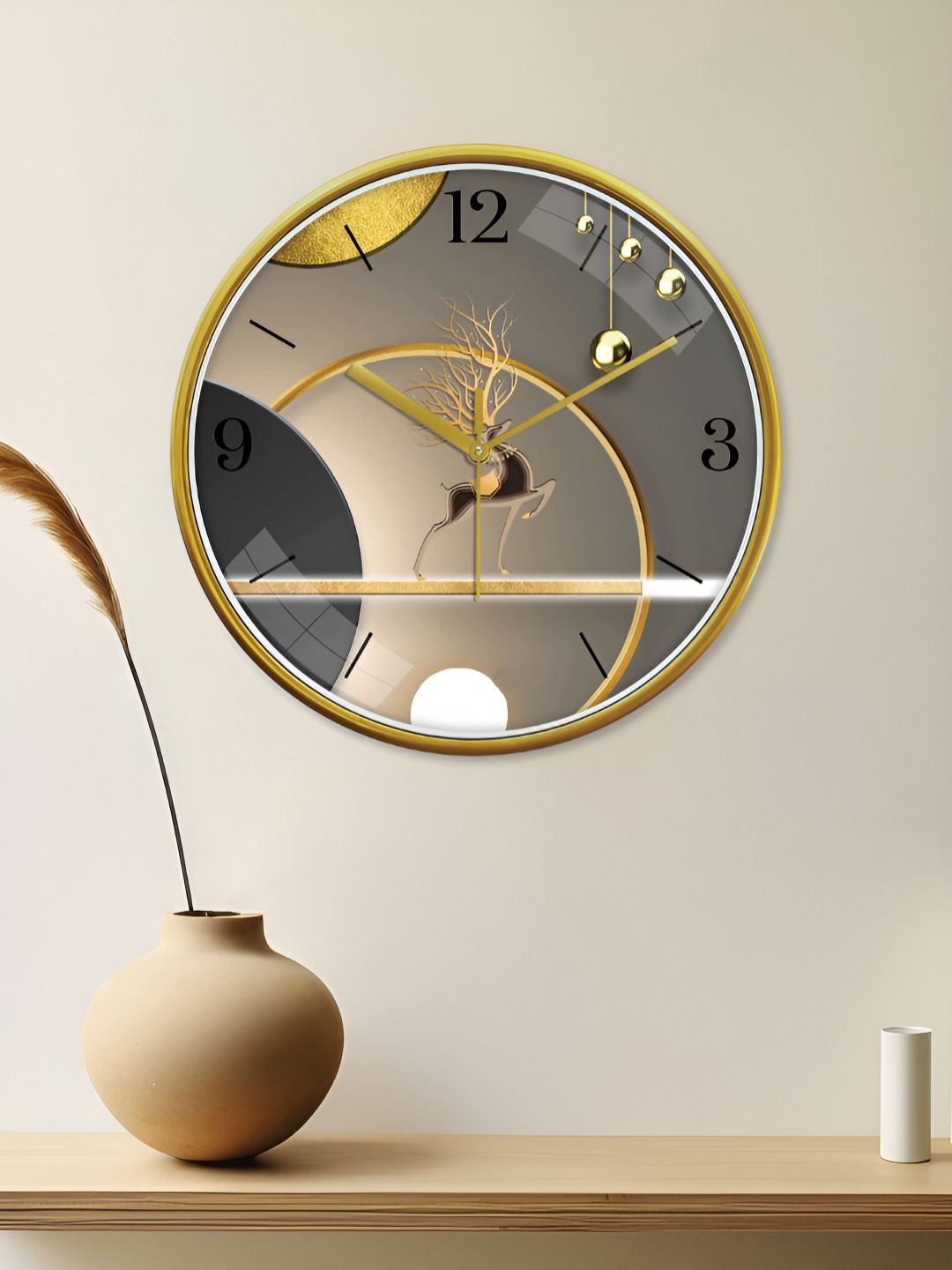 RANDOM Gold-Toned & Grey Printed Contemporary Wall Clock-picture-53