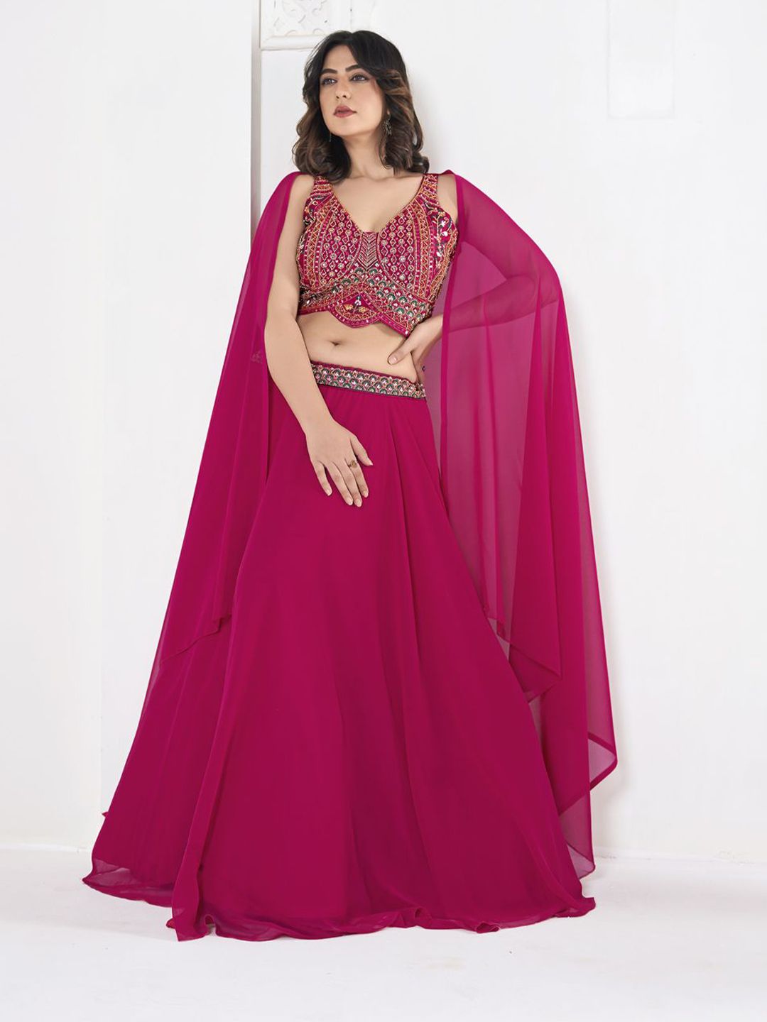 KALINI Embroidered Thread Work Semi-Stitched Lehenga & Ready to Wear Blouse With Dupatta-picture-33