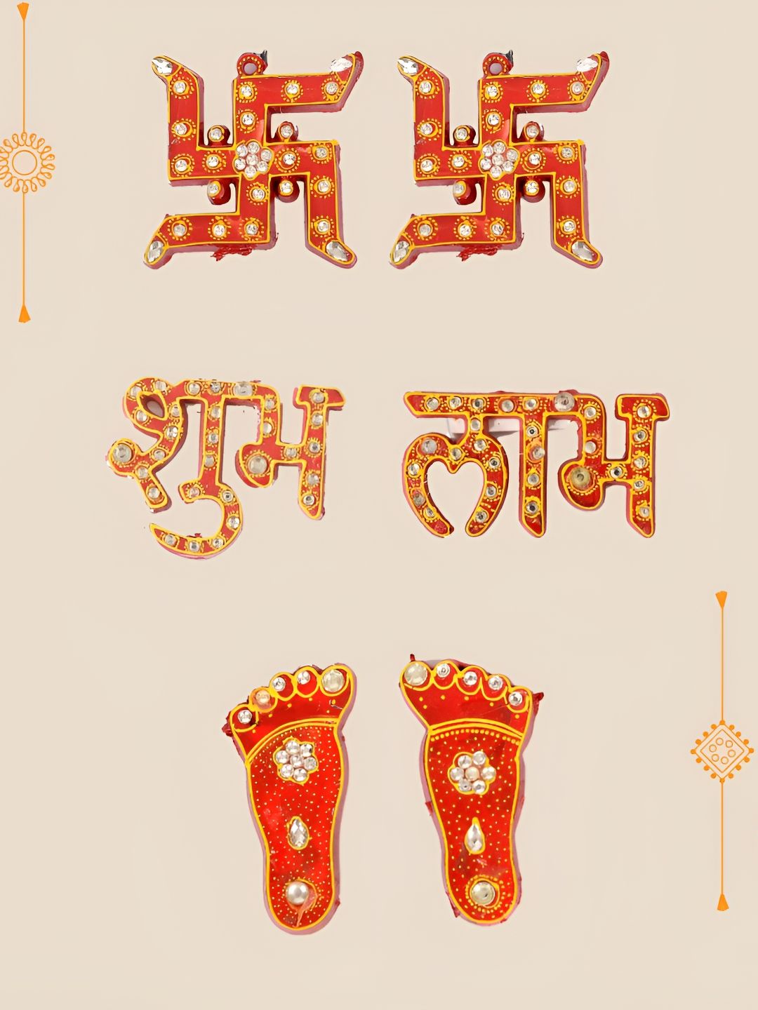 BAISA 2-Psc Red Wooden Charan Paduka & Subh Labh-picture-38