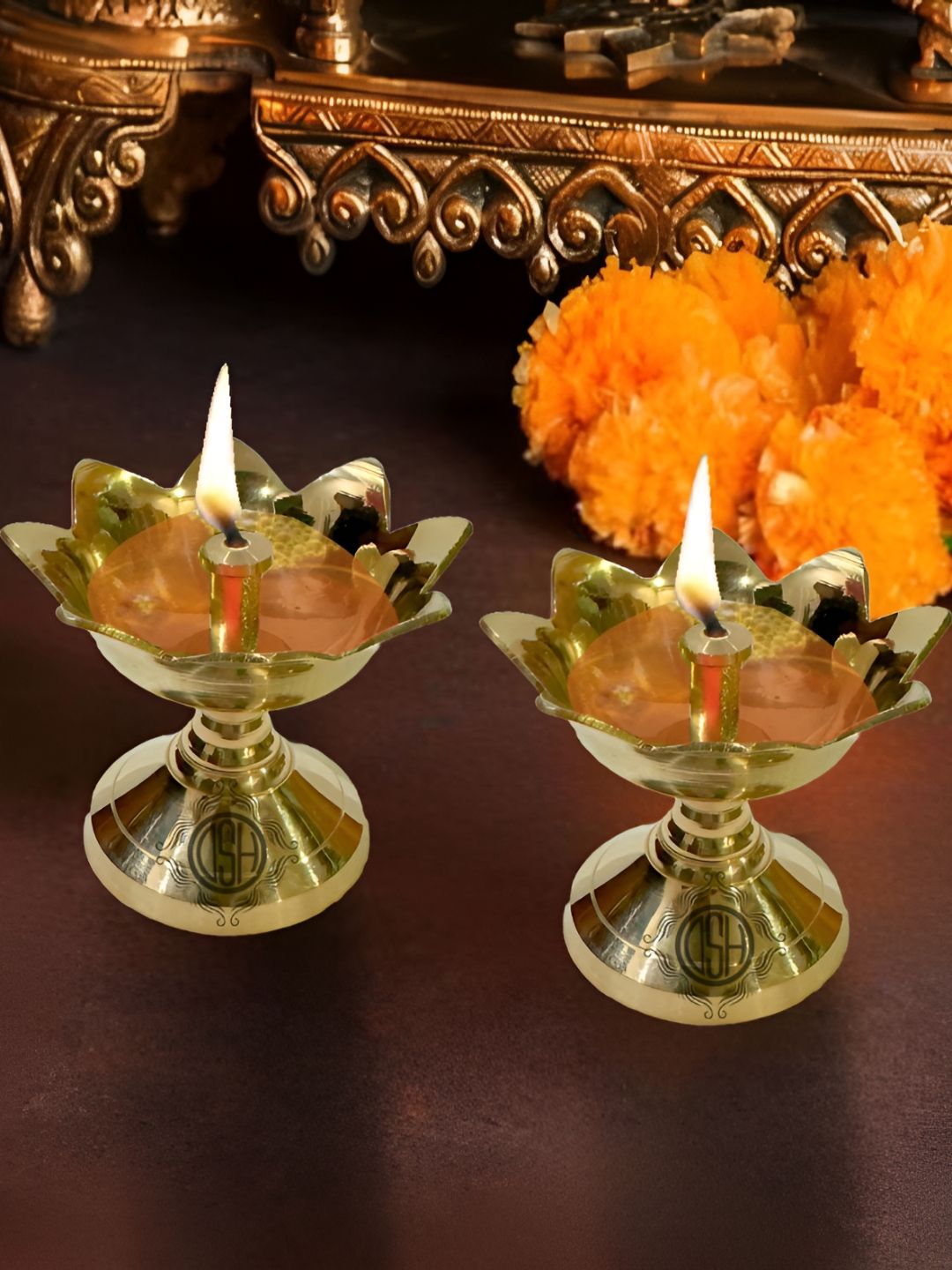 DSH Crafting Your Curiosity  2-Pcs Yellow Textured Brass Pooja Diyas-picture-27