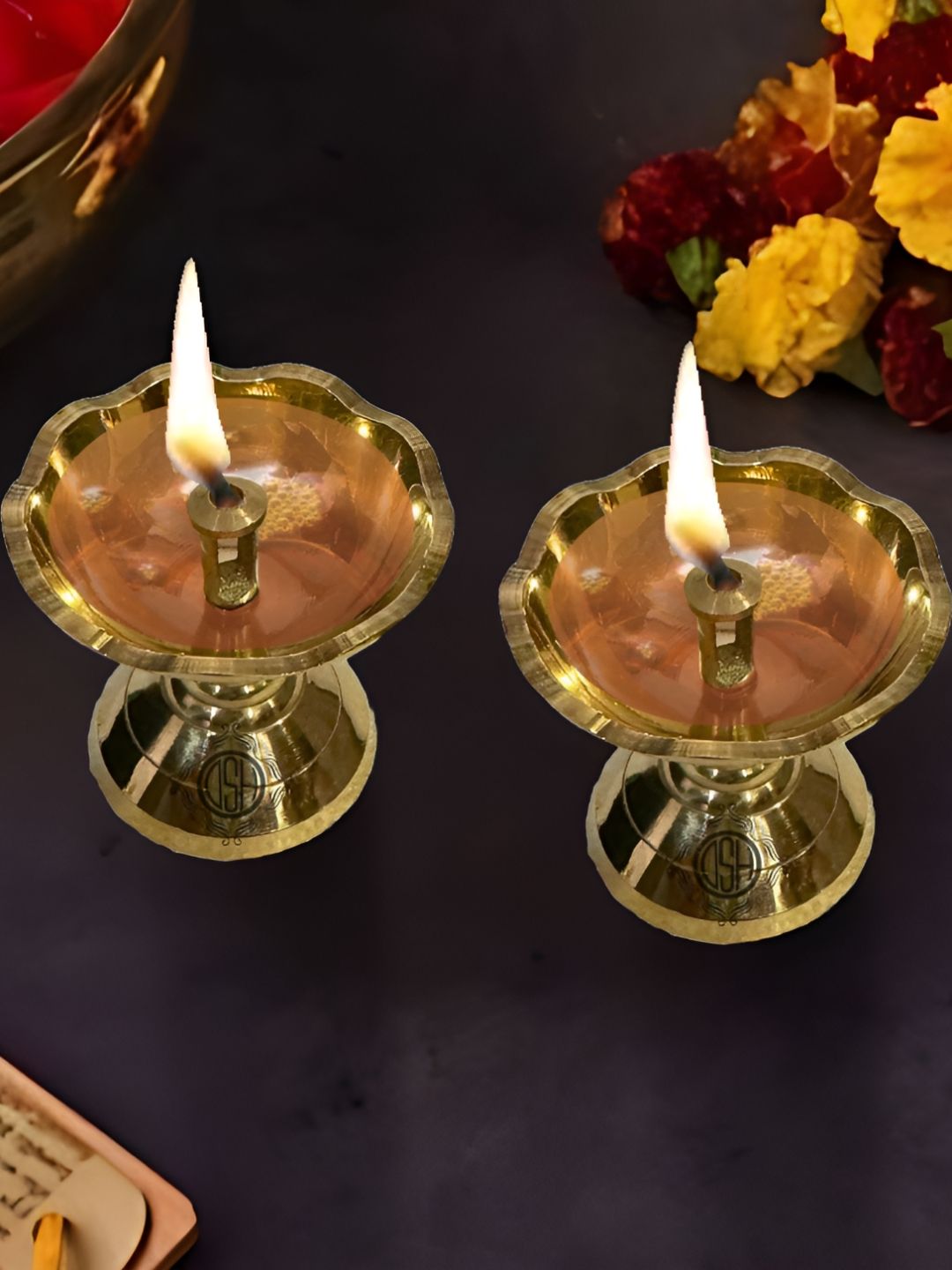 DSH Crafting Your Curiosity 2Pcs Yellow Brass Oil Lamp Diyas-picture-11