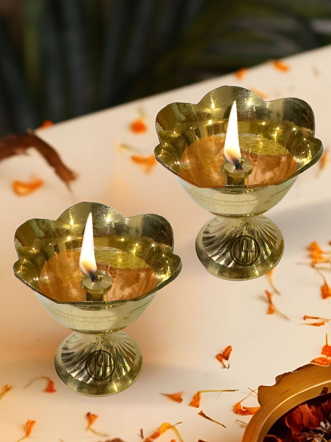 DSH Crafting Your Curiosity 2Pcs Yellow Brass Oil Lamp Diyas-picture-25