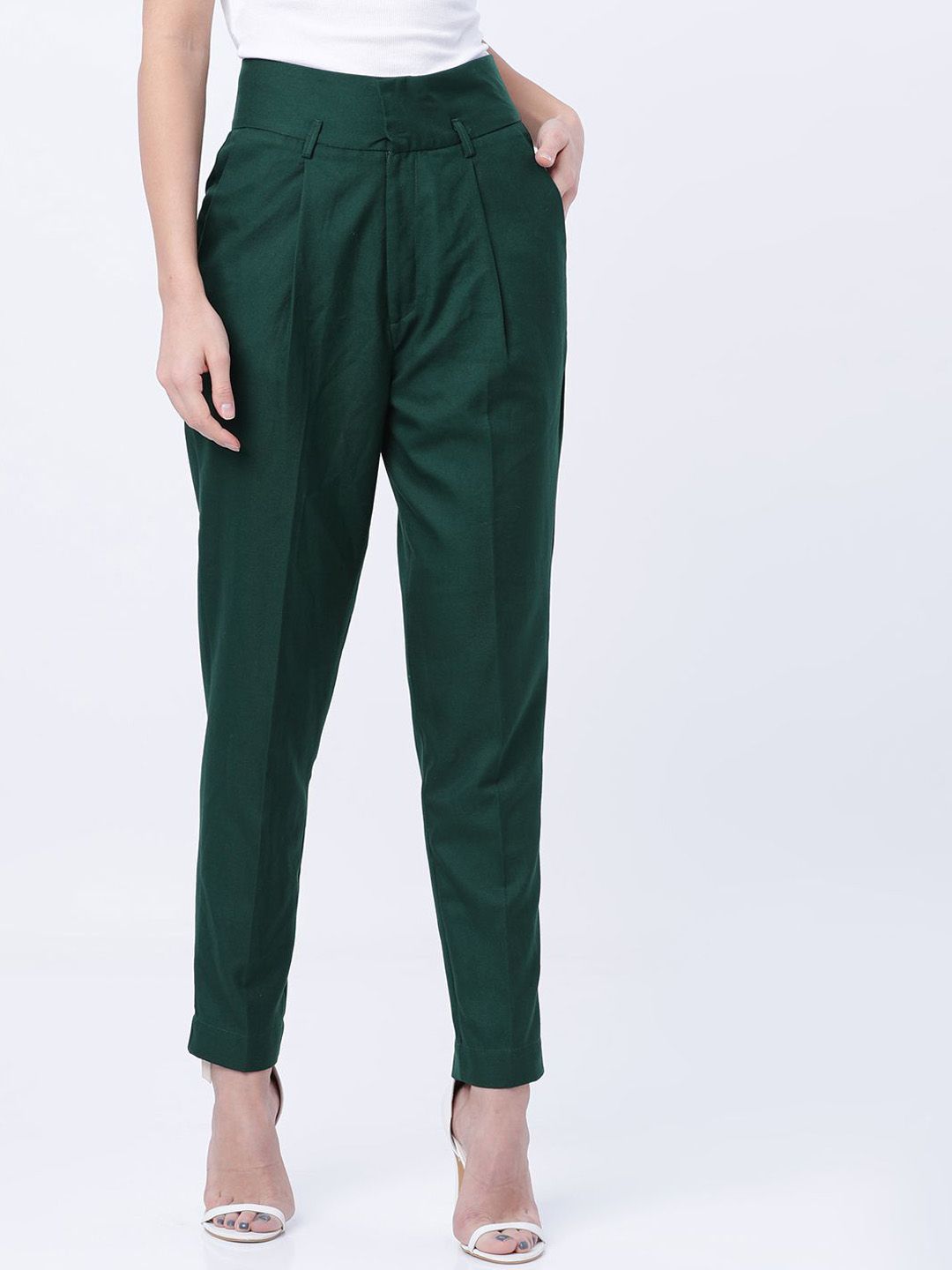 Tokyo Talkies Women High-Rise Pleated Trousers TTP0001443-GREEN-picture-11