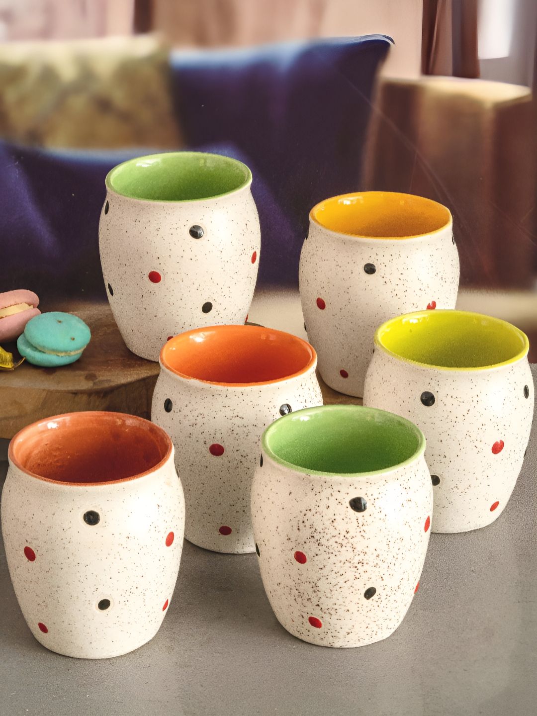 Roxx Orange & Green Printed Stoneware Glossy Kulladhs Set of Cups and Mugs-image-22