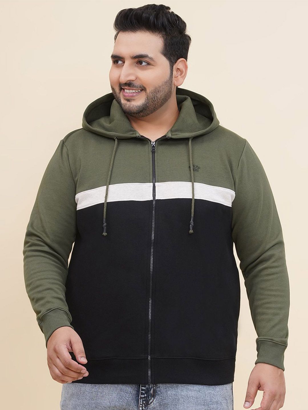 John Pride Men Colourblocked Hooded Pure Cotton Sweatshirt-picture-40