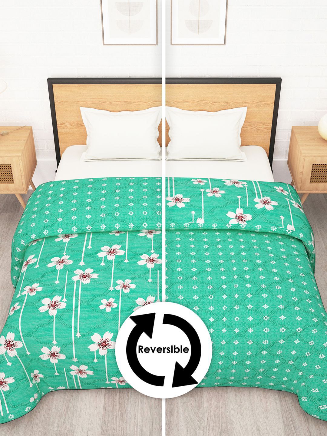 Story@home Fluorescent Green Printed Reversible 180GSM Microfiber Double Bed Comforter-picture-41