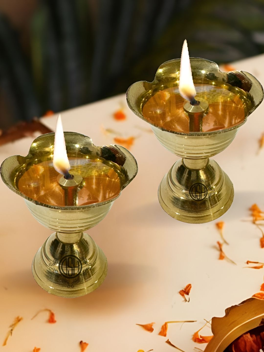 DSH Crafting Your Curiosity 2Pcs Yellow Brass Oil Lamp Diyas-picture-41