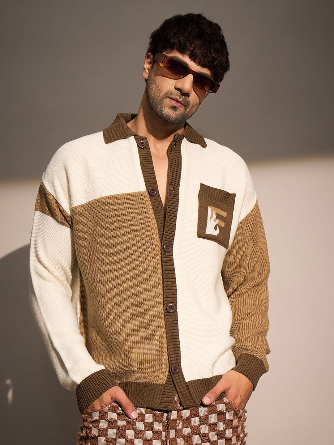 FUGAZEE Men Colourblocked Cardigan with Embroidered Detail-picture-50