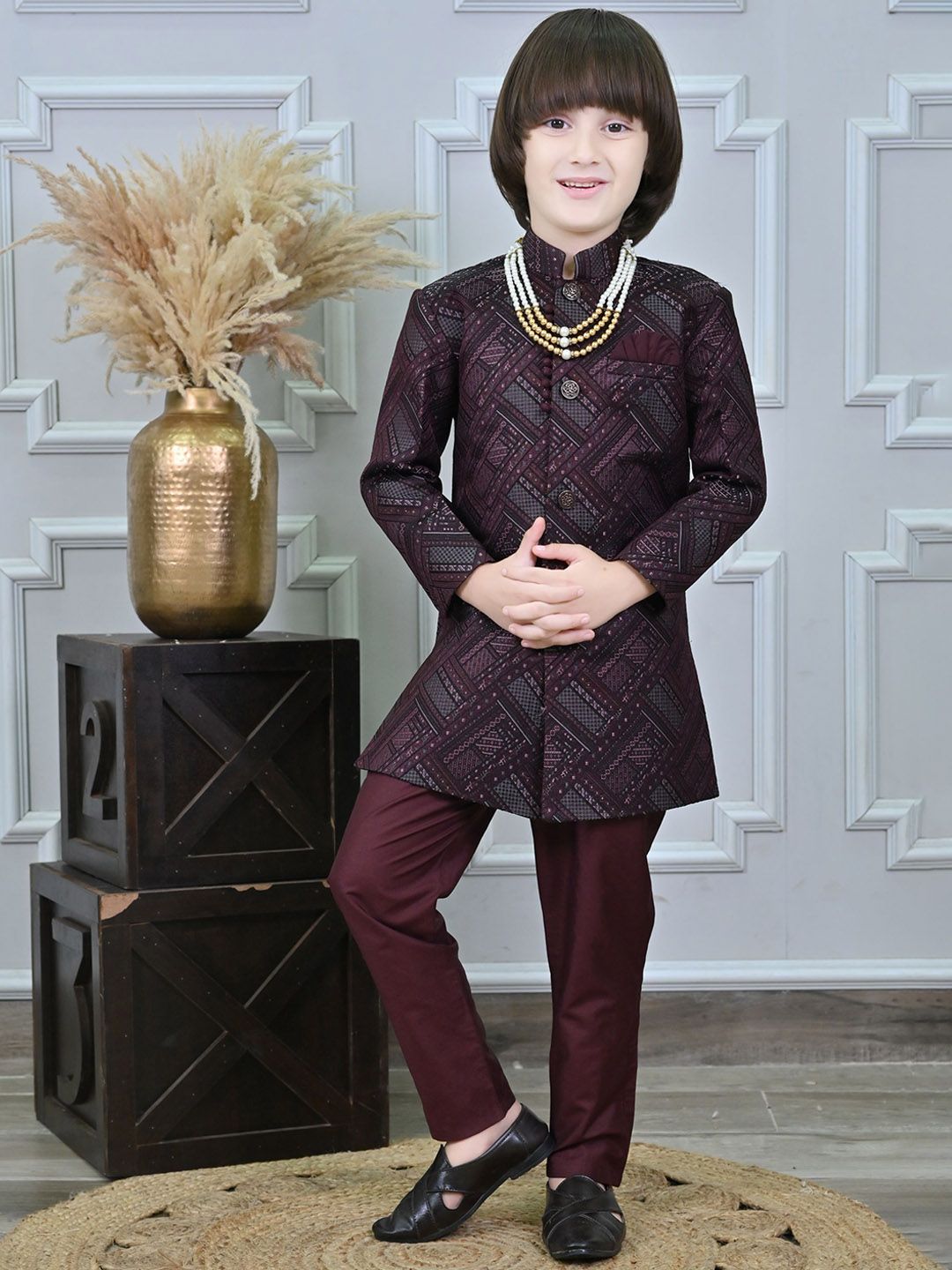 ahhaaaa Boys Printed Sherwani Set-image-33
