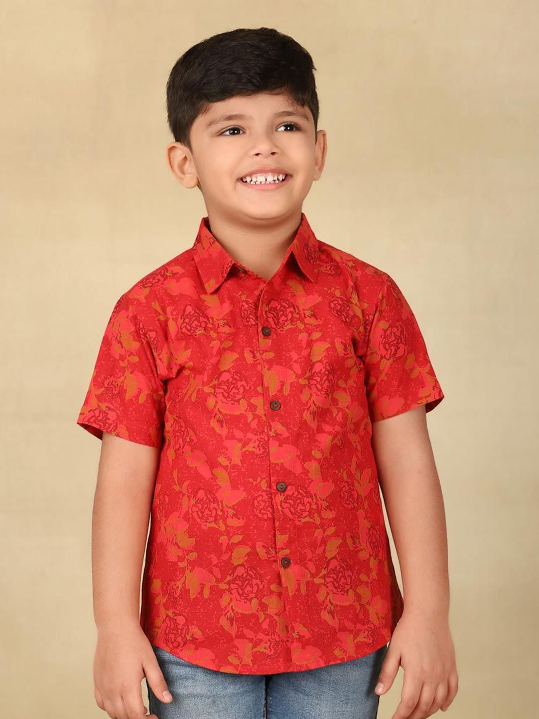Fabindia Boys Spread Collar Floral Printed Cotton Casual Shirt-picture-32