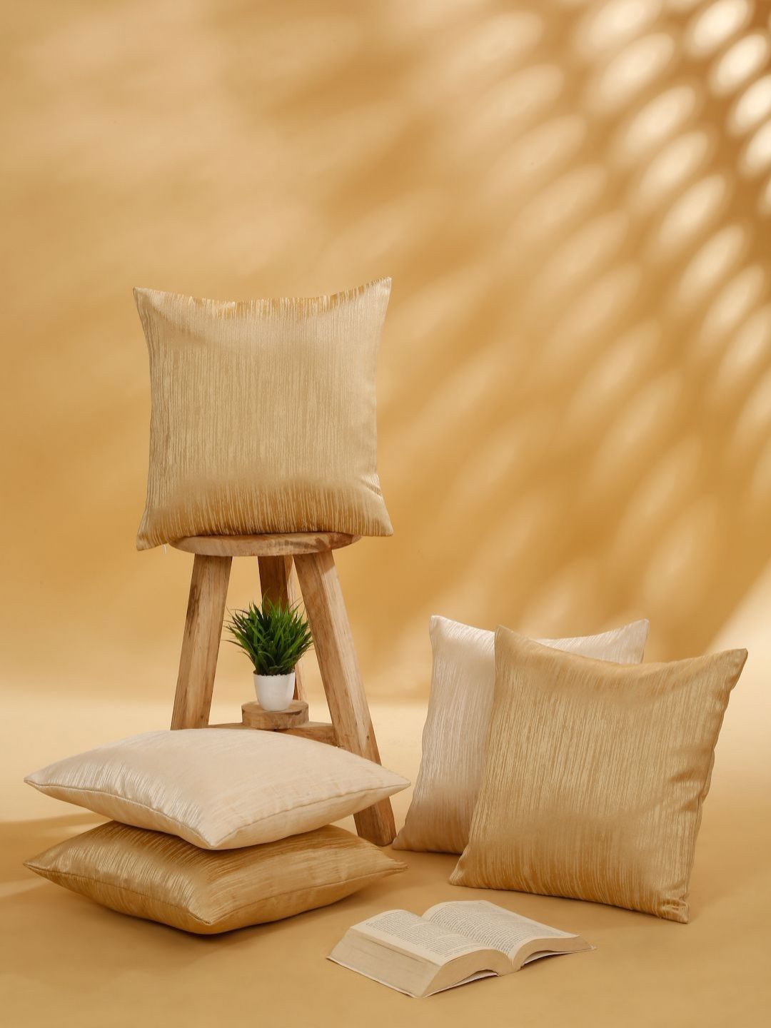 ROSARA HOME Beige & Off White 5 Pieces Self Design Textured Square Cushion Covers-picture-55