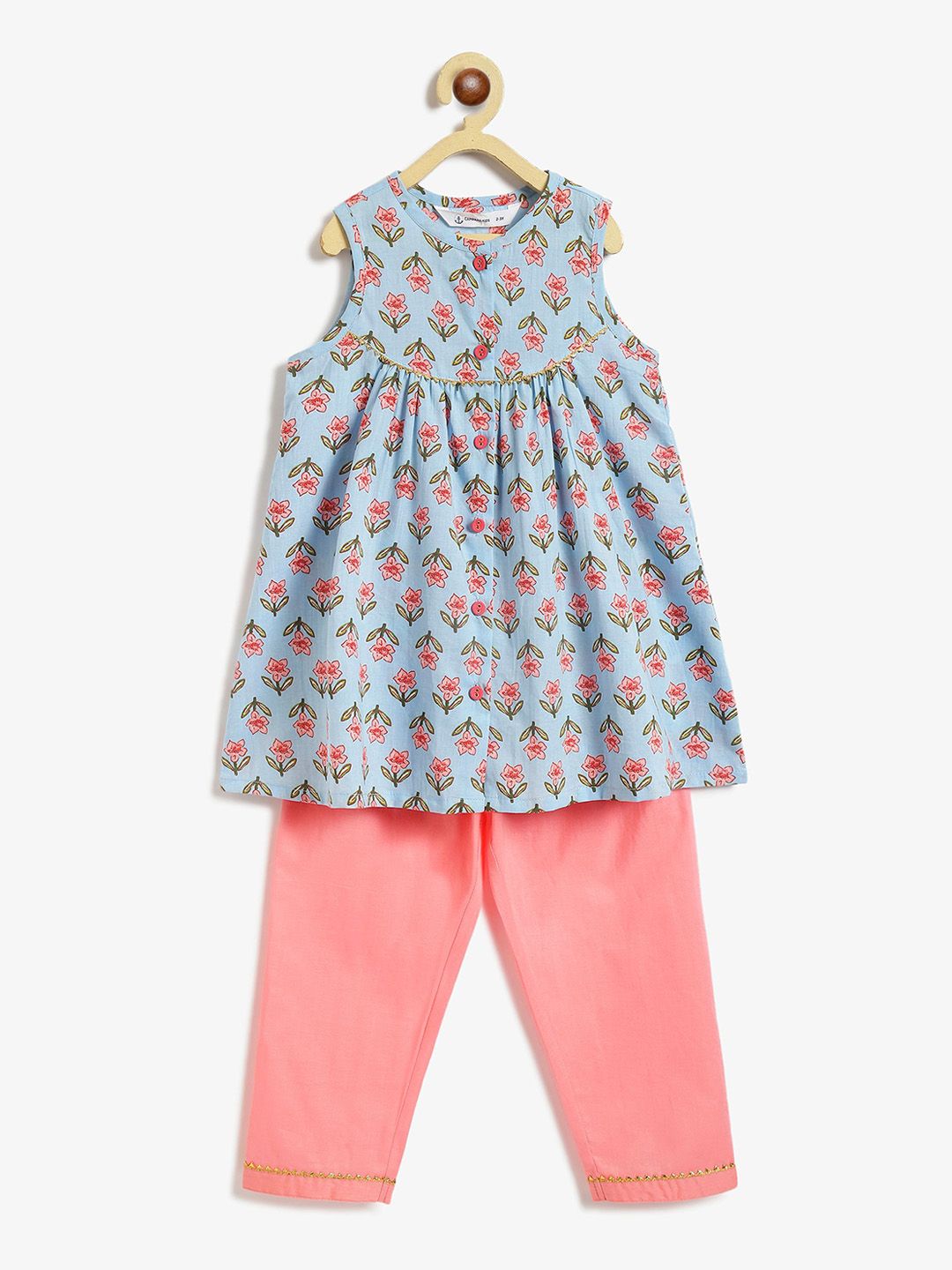 Campana Girls Floral Printed Empire Pure Cotton Kurta with Pyjamas-picture-22