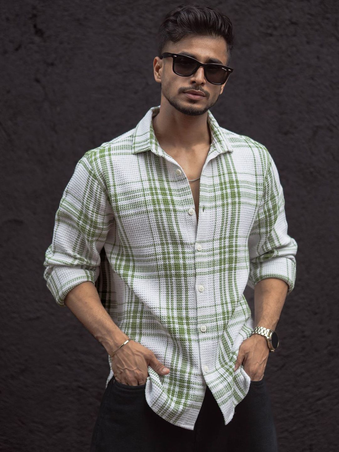 Powerlook Men Spread Collar Tartan Checked Cotton Casual Shirt-picture-49